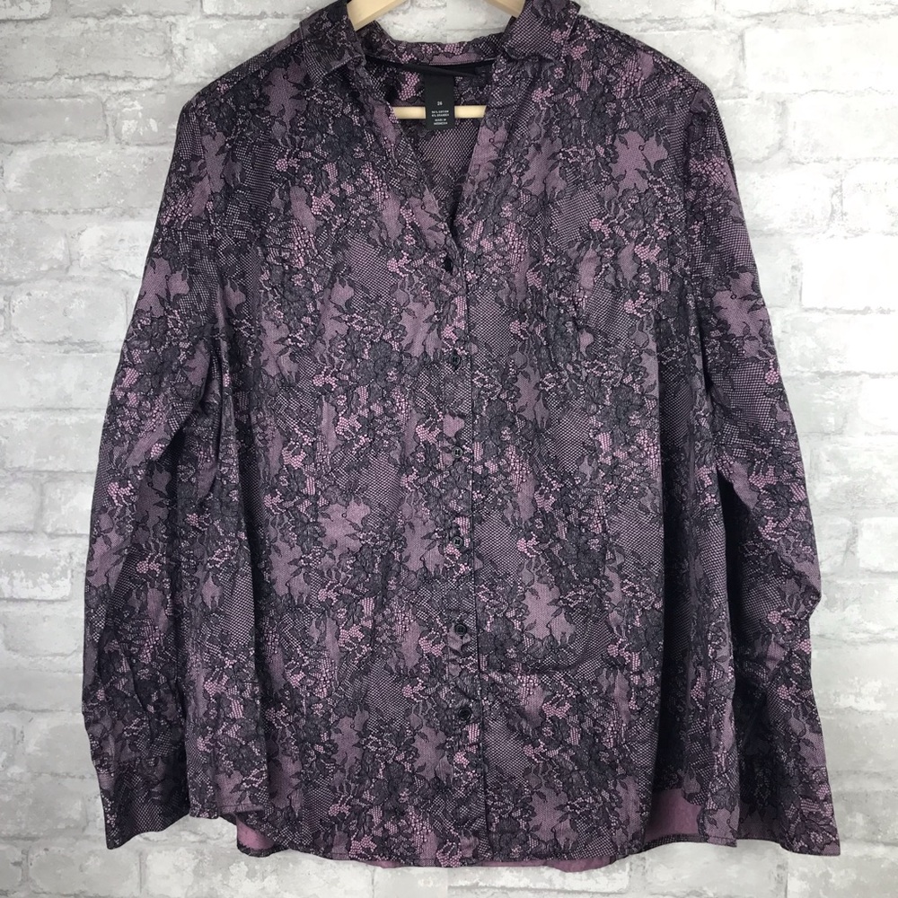 Lane Bryant | Lace Print Button Down Shirt Purple